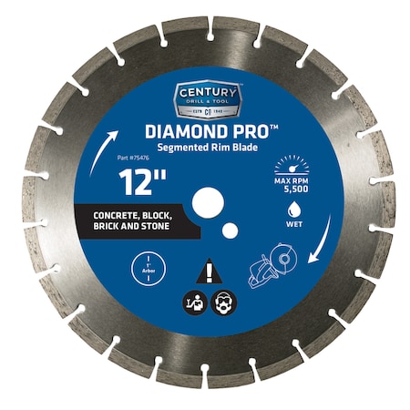 Century Drill & Tool Century Drill & Tool 12 in. D X 1 in. Diamond Segmented Rim Diamond Saw Blade 1 pk 75476